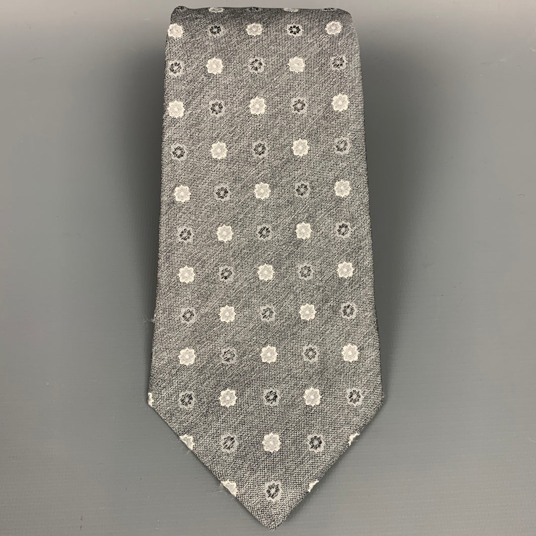 KITON Corbata floral gris claro y plateada
