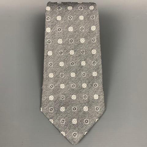KITON Light Gray & Silver Floral Tie