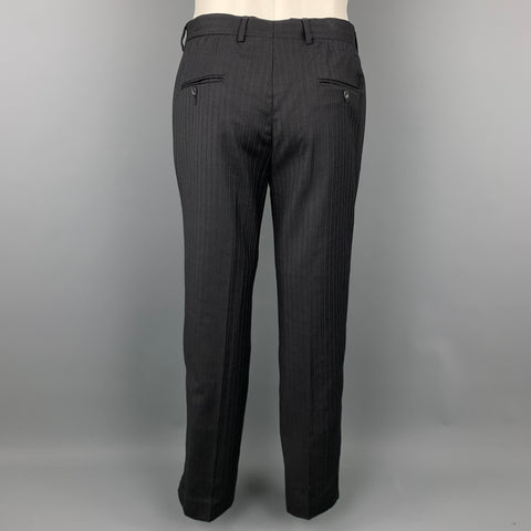 JOHN VARVATOS * U.S.A. Size 38 Regular Black Stripe Wool Peak Lapel Suit