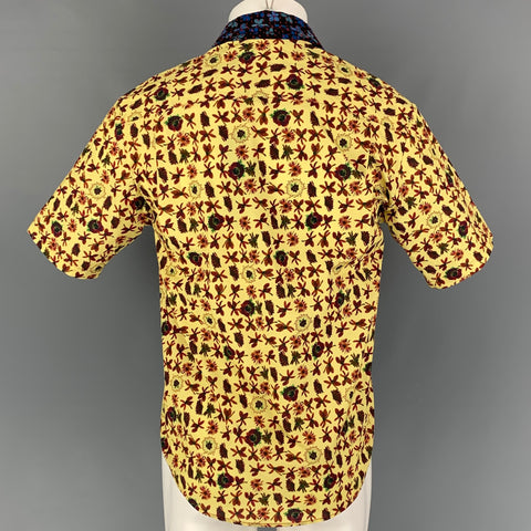 JONATHAN COHEN Size XS Yellow Burgundy Floral Cotton Camp Short Sleeve Shirt