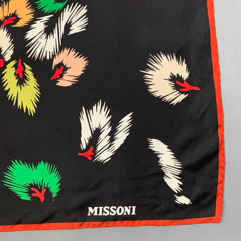 MISSONI Black Multi-Color Abstract Print Silk Scarf