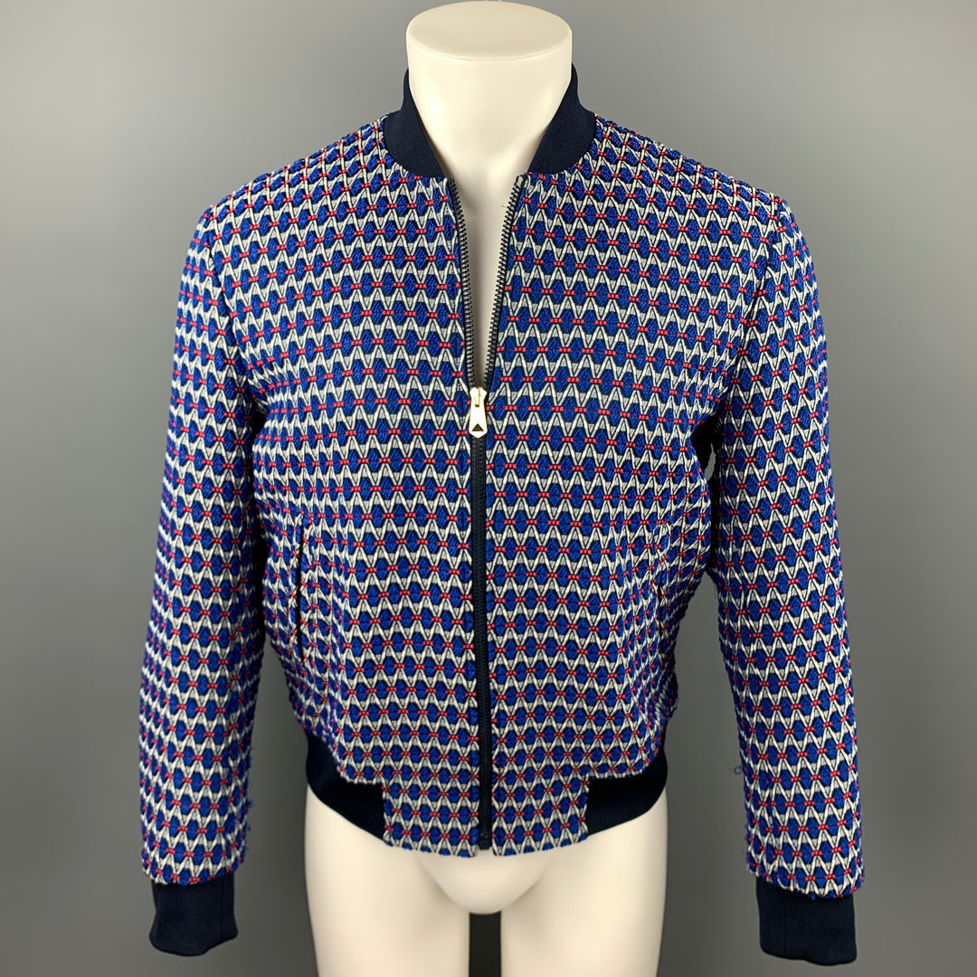 PAUL SMITH Size M Blue & Grey Geometric Polyester Blend Zip Up Jacket