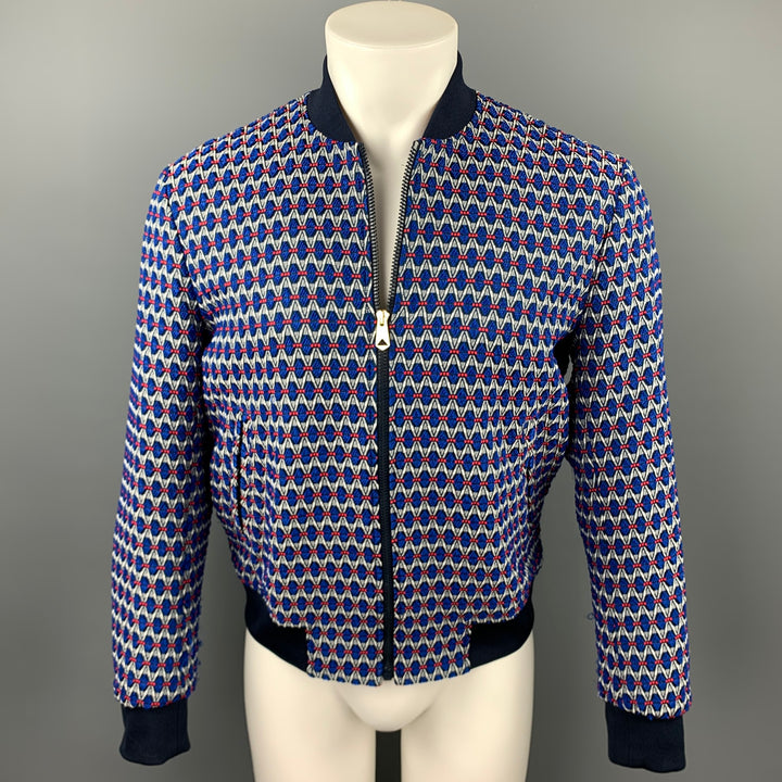 PAUL SMITH Size M Blue & Grey Geometric Polyester Blend Zip Up Jacket