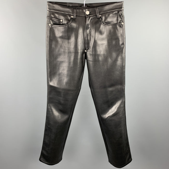 GAULTIER JEANS Size 36 Black Faux Leather Zip Fly Casual Pants