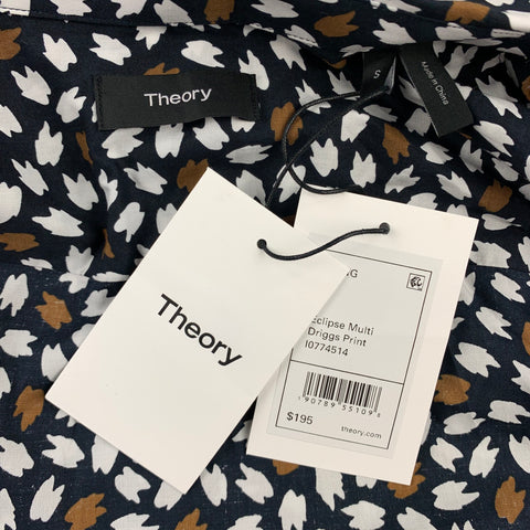THEORY Size S Black & Brown Abstract Cotton Long Sleeve Shirt