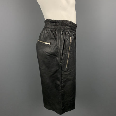OAK Size L Black Leather Zip Pocket Elastic Waist Boxer Shorts