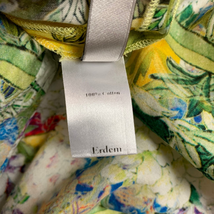 ERDEM Size 4 Green & Yellow Floral Cotton Sleeveless Blouse