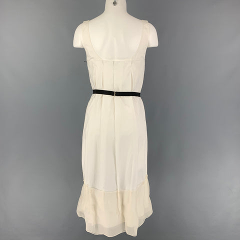 VERA WANG Vestido plisado de tejidos mixtos de seda y algodón blanco talla 2