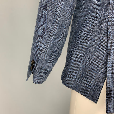 SCOTCH AND SODA Size M Navy Indigo Glenplaid Linen Notch Lapel Sport Coat