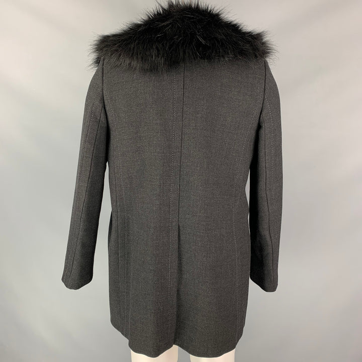 MARC JACOBS Size L Charcoal Wool Faux Fur Lapel Car Coat Coat