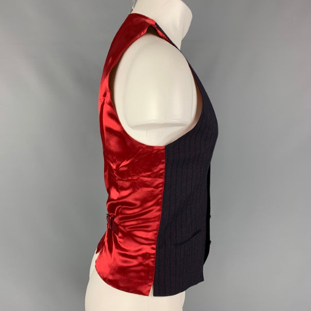 DOLCE & GABBANA Size 34 Navy Burgundy Stripe Wool Buttoned Vest