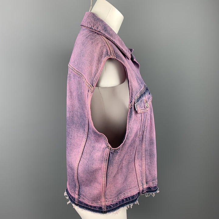 MSGM Size 4 Pink & Indigo Dyed Denim Oversized Vest