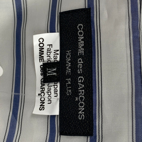 COMME des GARCONS HOMME PLUS Size M White Navy Stripe Cupra Long Sleeve Shirt