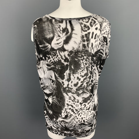 STELLA McCARTNEY Size S Black & White Leopard Print Sleeveless Casual Top