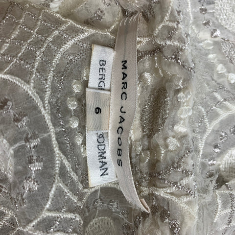MARC JACOBS x BERGDORF GOODMAN Size 6 Beige Silk Embroidered Nehru Collar Blouse