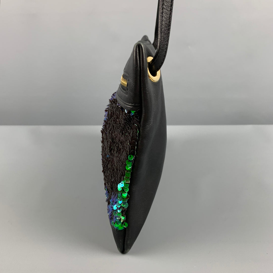 PAUL SMITH Black Green Sequined Leather Cross Body Handbag