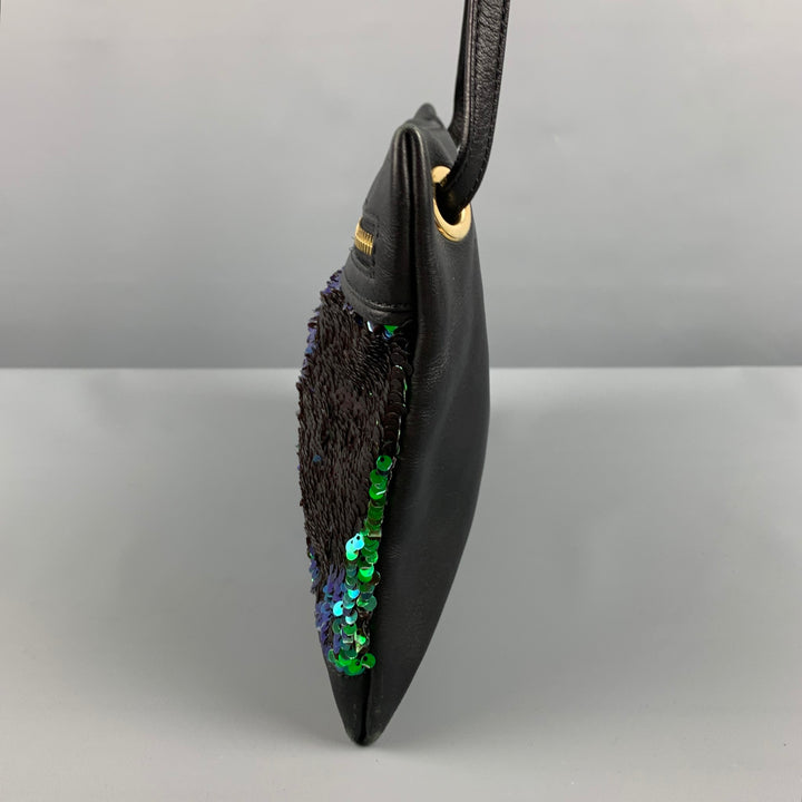 PAUL SMITH Black Green Sequined Leather Cross Body Handbag