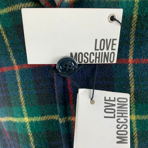 MOSCHINO Chest Size 40 Size 40 Green Navy Plaid Notch Lapel Jacket