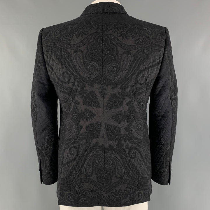 ETRO  Size 44 Black Grey Quilted Wool Silk Shawl Collar Sport Coat