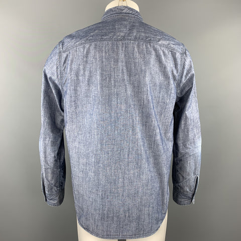 HOME WORK Size M Blue Contrast Stitch Cotton Button Up Long Sleeve Shirt