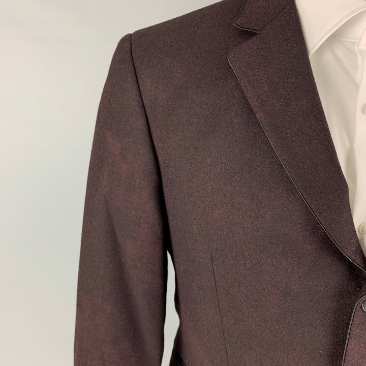 JOHN VARVATOS Size 38 Burgundy Black Dyed Wool Notch Lapel Sport Coat