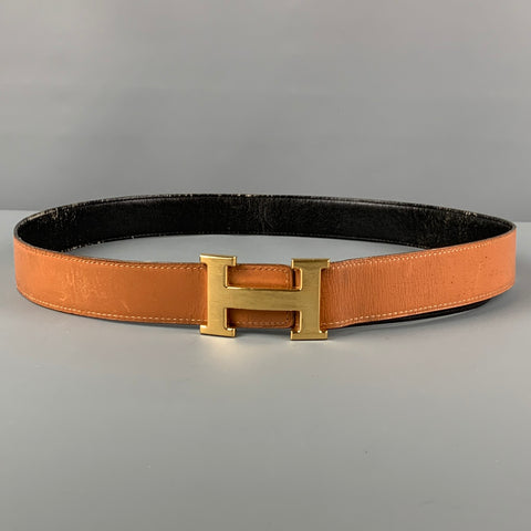 Vintage 1982 HERMES Gold Black Tan H Belt Buckle