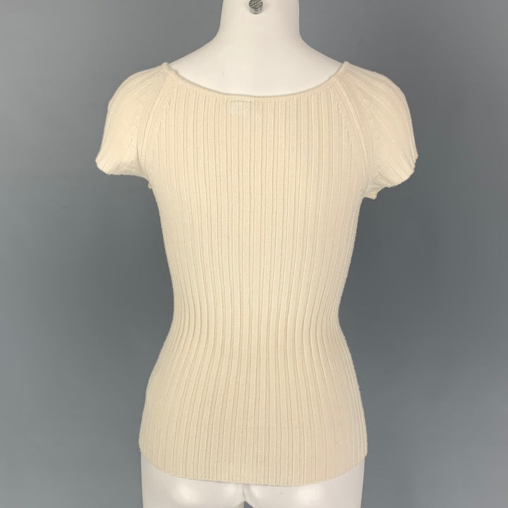 VALENTINO Size S Cream Viscose Polyester Ribbed Cap Sleeves Top