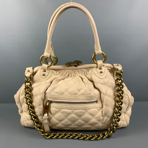 MARC JACOBS Beige Leather Satchel Quilted Stam Handbag