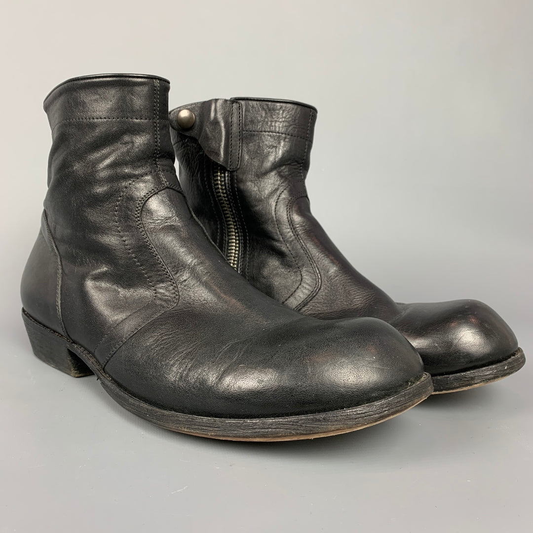 RICK OWENS Size 11 Black Leather Side Zipper Ankle Boots