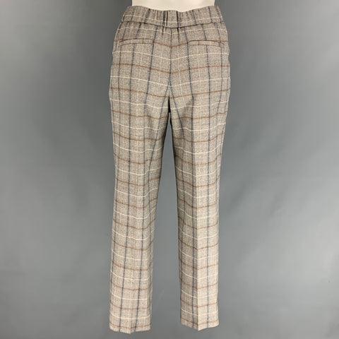PESERICO Taille 6 Pantalon habillé à carreaux en laine vierge grise et bleue