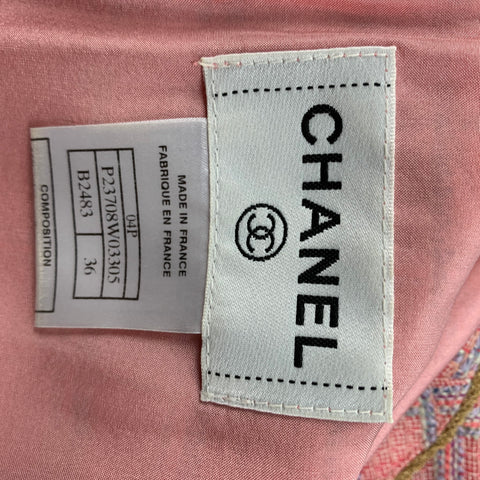 CHANEL B2483 04P Talla 4 Conjunto de 2 piezas de vestido bouclé rosa blanquecino
