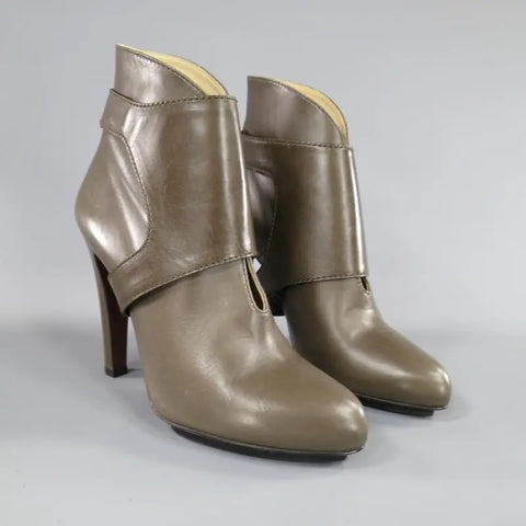 ETRO Size 9 Olive Taupe Green Leather Harness Platform Booties ETRO