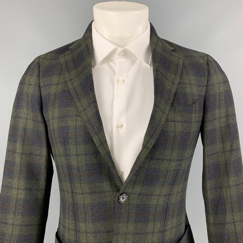 EDIFICE Taille 34 Manteau de sport à simple boutonnage en mélange de laine à carreaux olive et noir