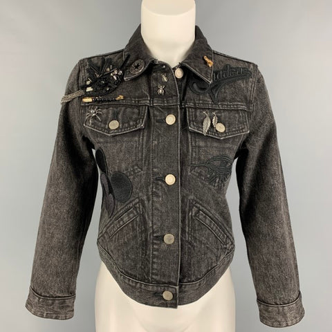 MARC JACOBS Chaqueta corta con alfileres de mezclilla lavada negra talla M 