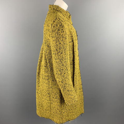 MARNI Size 4 Mustard & Black Textured Boucle Mohair Blend Coat