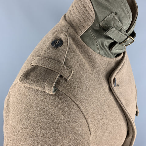 ANDREW MACKENZIE Size M Taupe Wool Blend Double Breasted Epaulettes Long Coat
