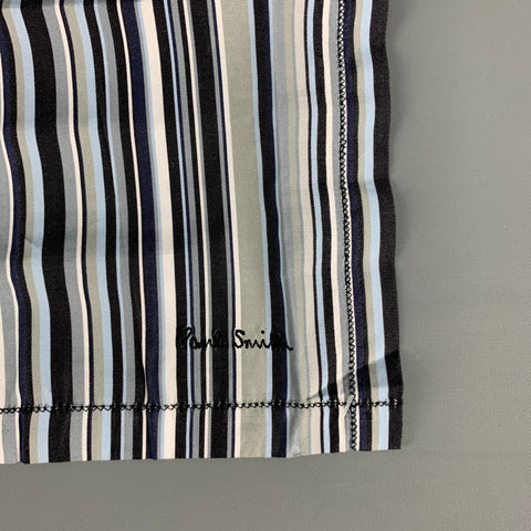 PAUL SMITH Grey Black Stripe Cotton Pocket Square