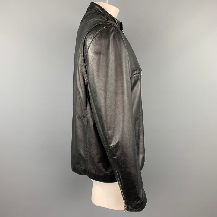 THEORY Size XXL Black Leather Zip Up Jacket