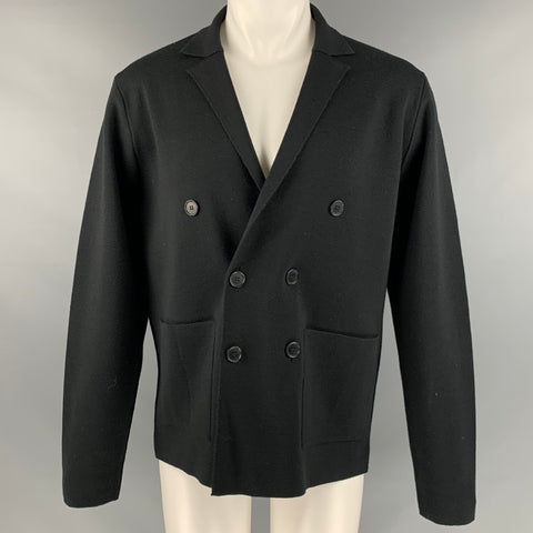 VINTAGE Taille M Veste à double boutonnage en tricot noir