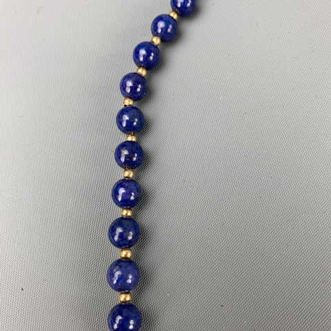 VINTAGE Collier en or 14 carats perlé Lapis Lazuli bleu