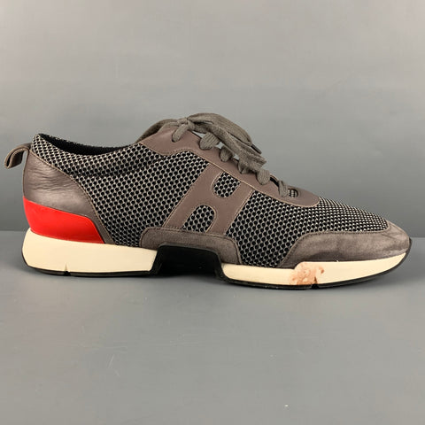 HERMES Size 11 Grey Taupe Mixed Materials Mesh Sneakers