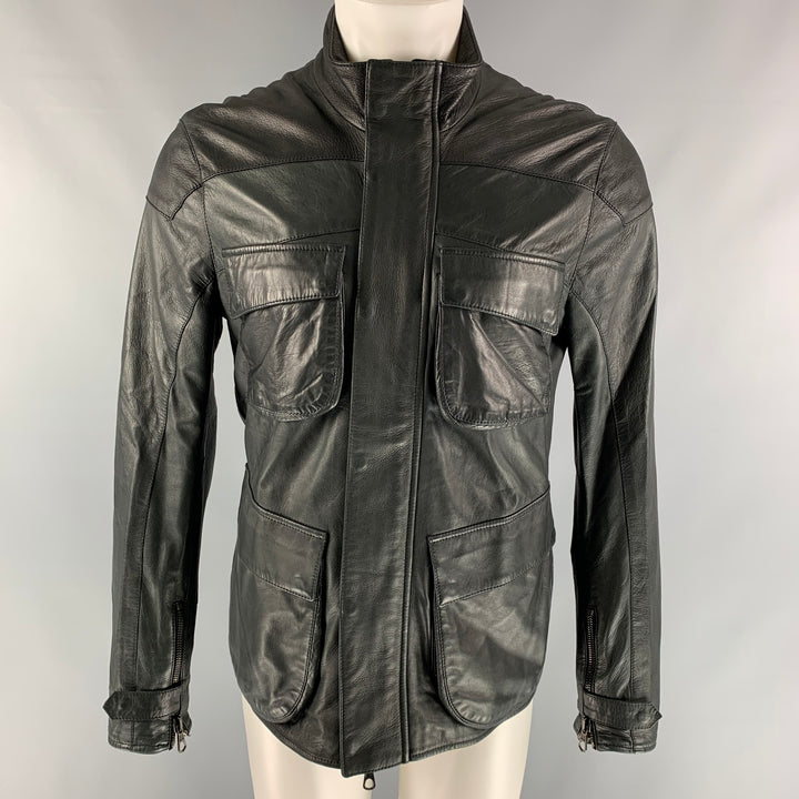 LOT78 Black Leather Size 38 Solid Zip & Snaps Jacket