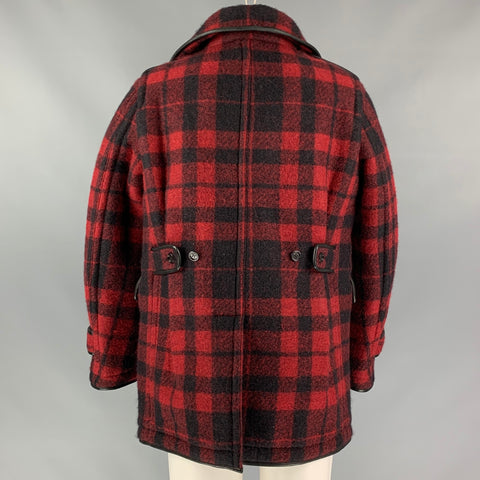 BURBERRY PRORSUM Fall 2011 Size 38 Red & Black Buffalo Plaid Polyester / Wool Peacoat