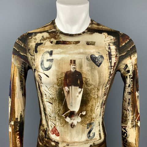 GAULTIER 2 by JEAN PAUL GAULTIER Size S Brown & Beige Print Rayon Crew-Neck Pullover