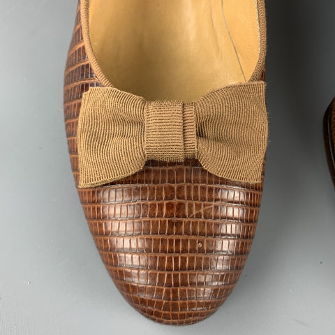 RALPH LAUREN Size 8.5 D  Brown Textured Bow Slip On Loafers