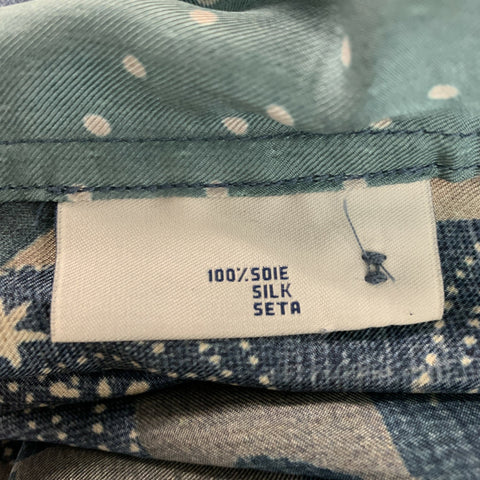 PIERRE-LOUIS MASCIA Size XL Blue Grey Print Silk Camp Suit