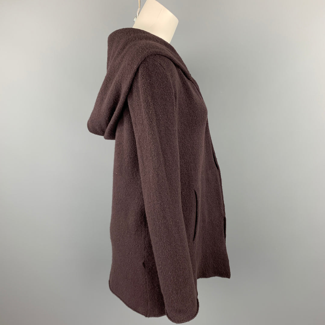 CASMARI Size S Brown Knitted Cashmere Hooded Open Front Cardigan