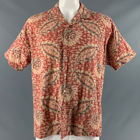 POLO by RALPH LAUREN Size L Burgundy Orange Abstract Floral Short Sleeve Shirt