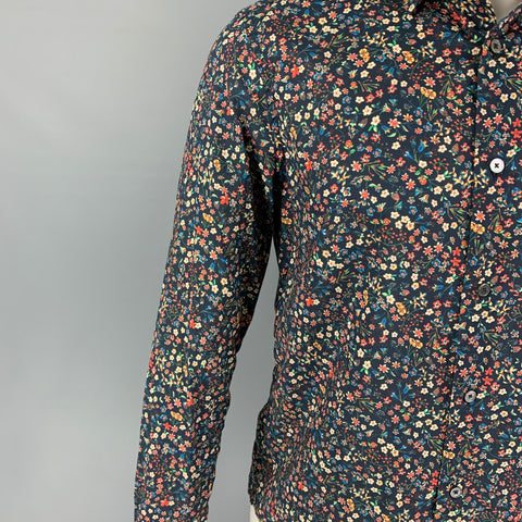 PAUL SMITH Size M Navy Multi-Color Floral Cotton Long Sleeve Shirt