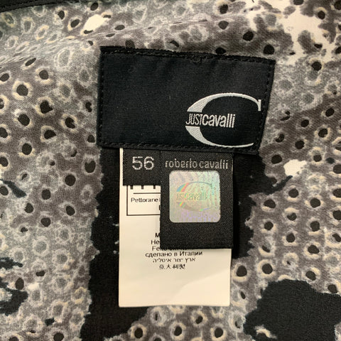 JUST CAVALLI Size XL Black White Abstract  Polyester Long Sleeve Shirt